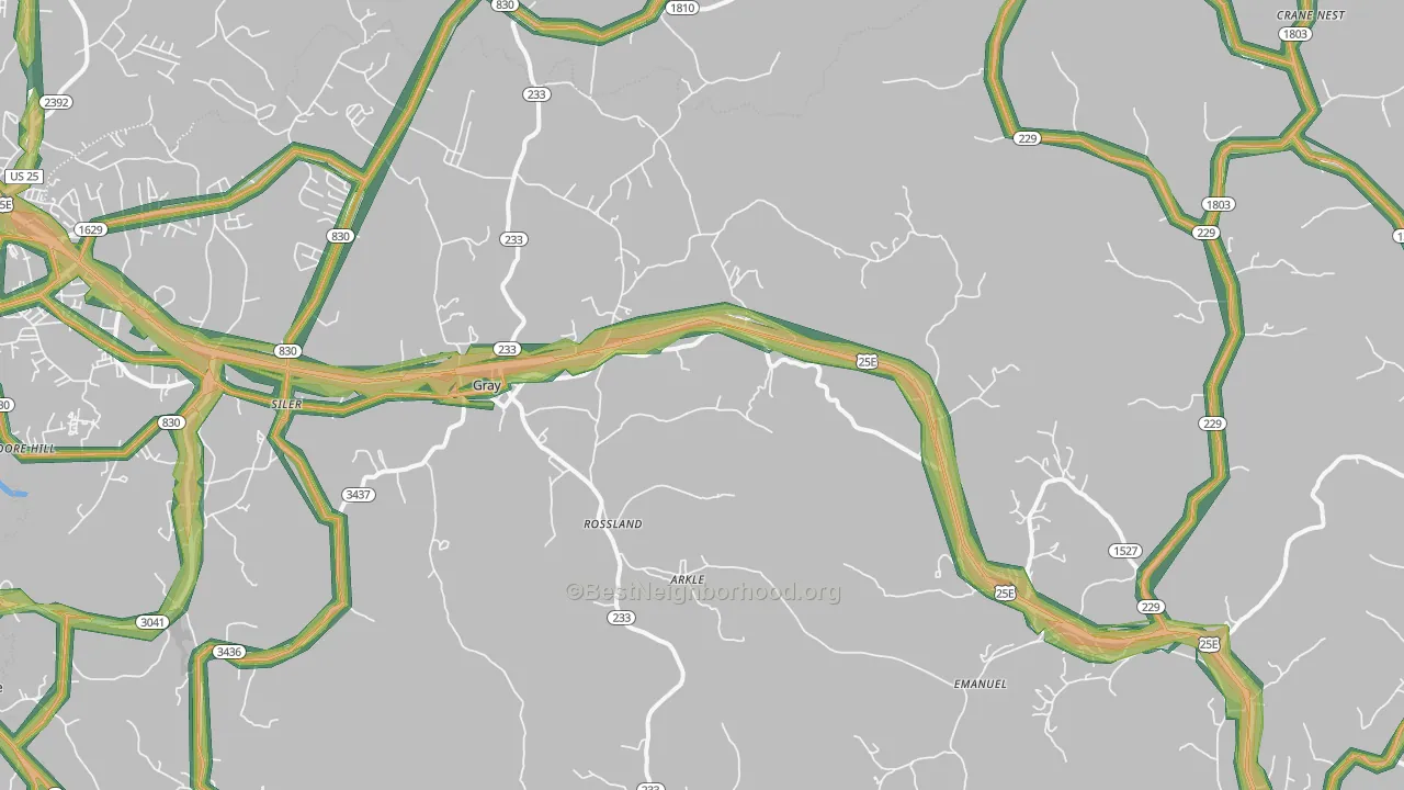 Gray, KY Map of Noise Levels in Gray