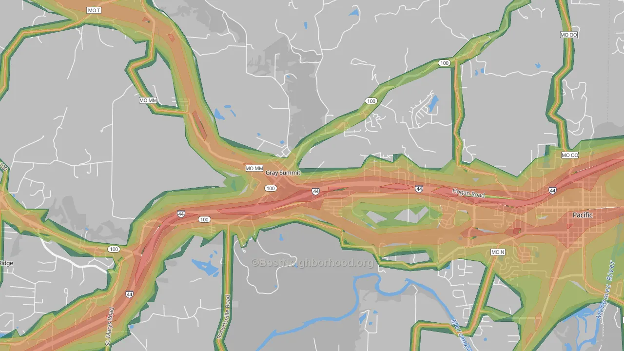 Gray Summit, MO Map of Noise Levels in Gray Summit