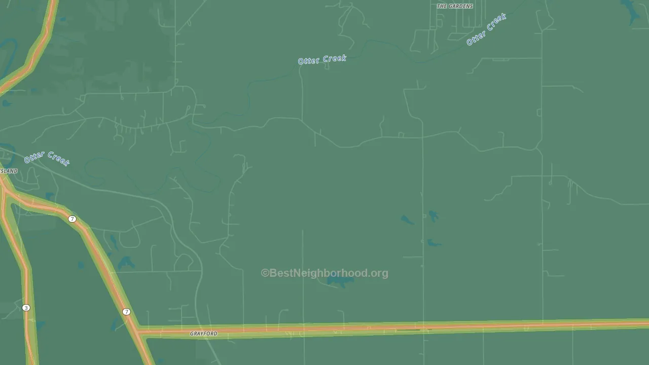 Grayford, IN Map of Noise Levels in Grayford