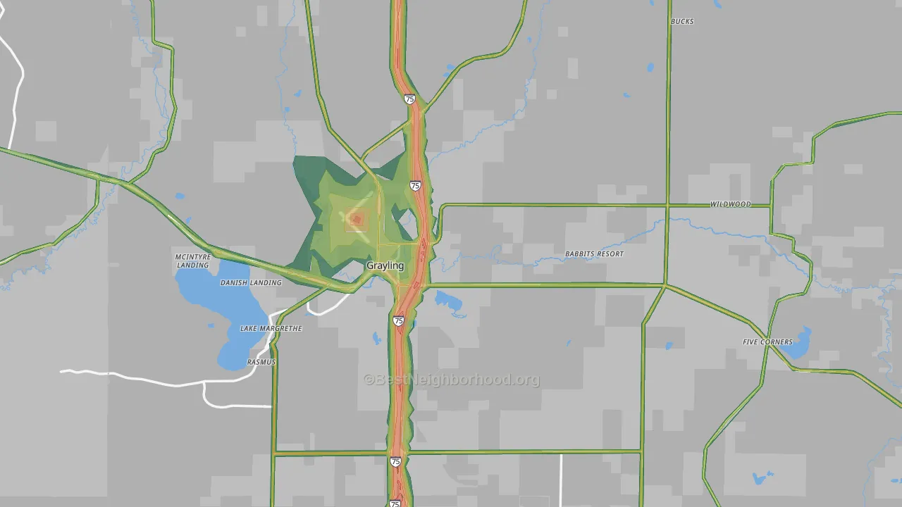 Grayling, MI Map of Noise Levels in Grayling