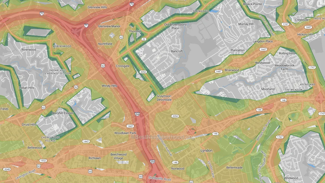 Graymoor-Devondale, KY Map of Noise Levels in Graymoor-Devondale