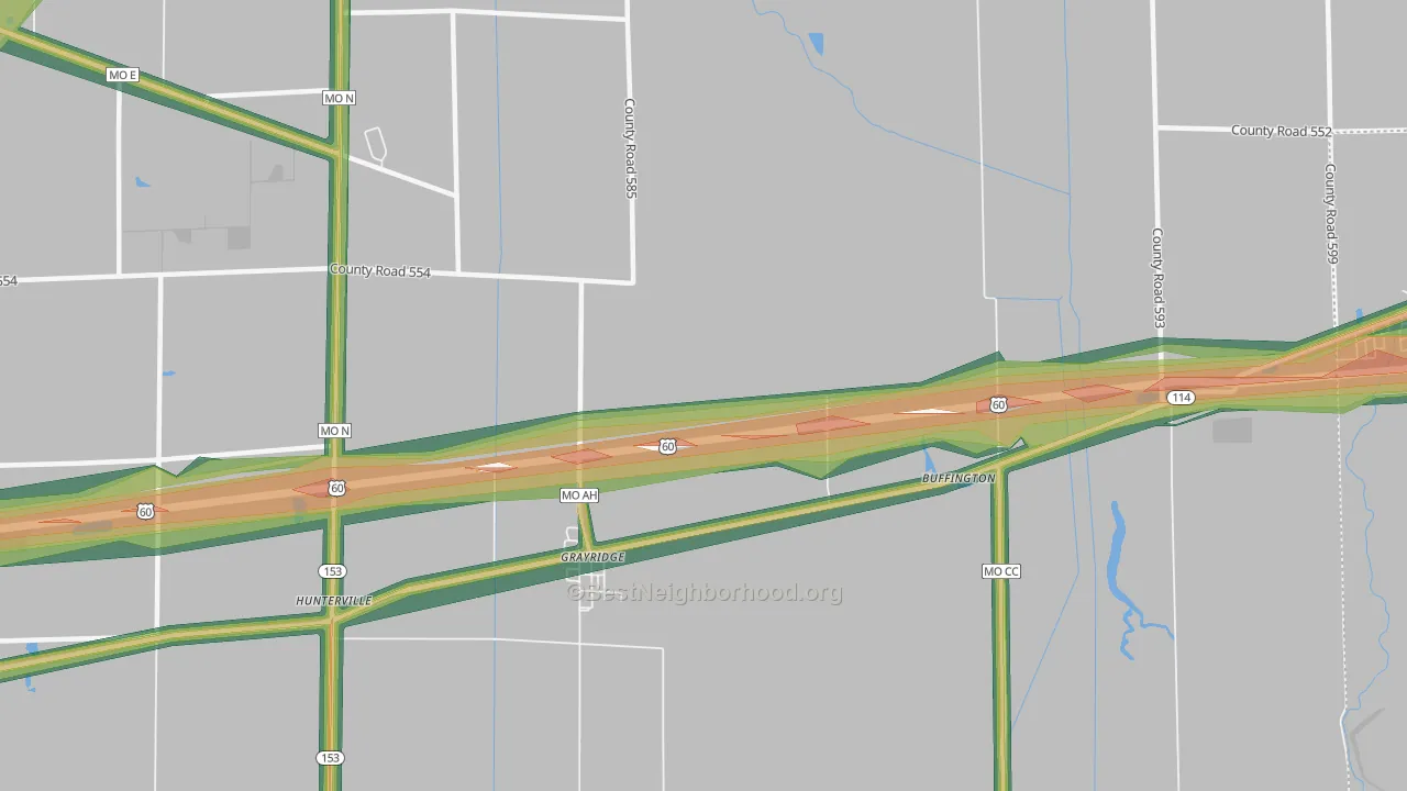 Grayridge, MO Map of Noise Levels in Grayridge