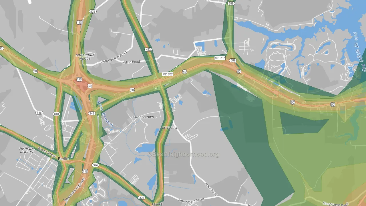 Grays Corner, MD Map of Noise Levels in Grays Corner