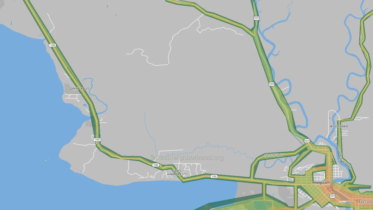Grays Harbor City, WA Map of Noise Levels in Grays Harbor City