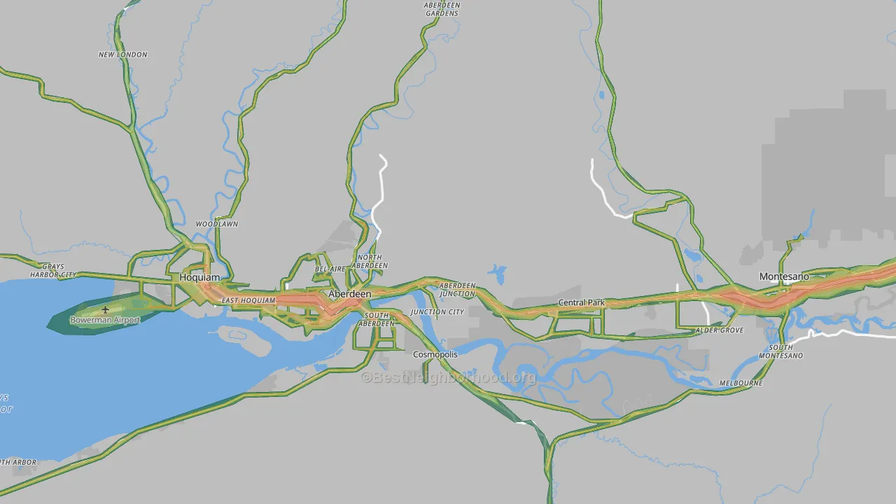 Grays Harbor County, WA Map of Noise Levels in Grays Harbor County