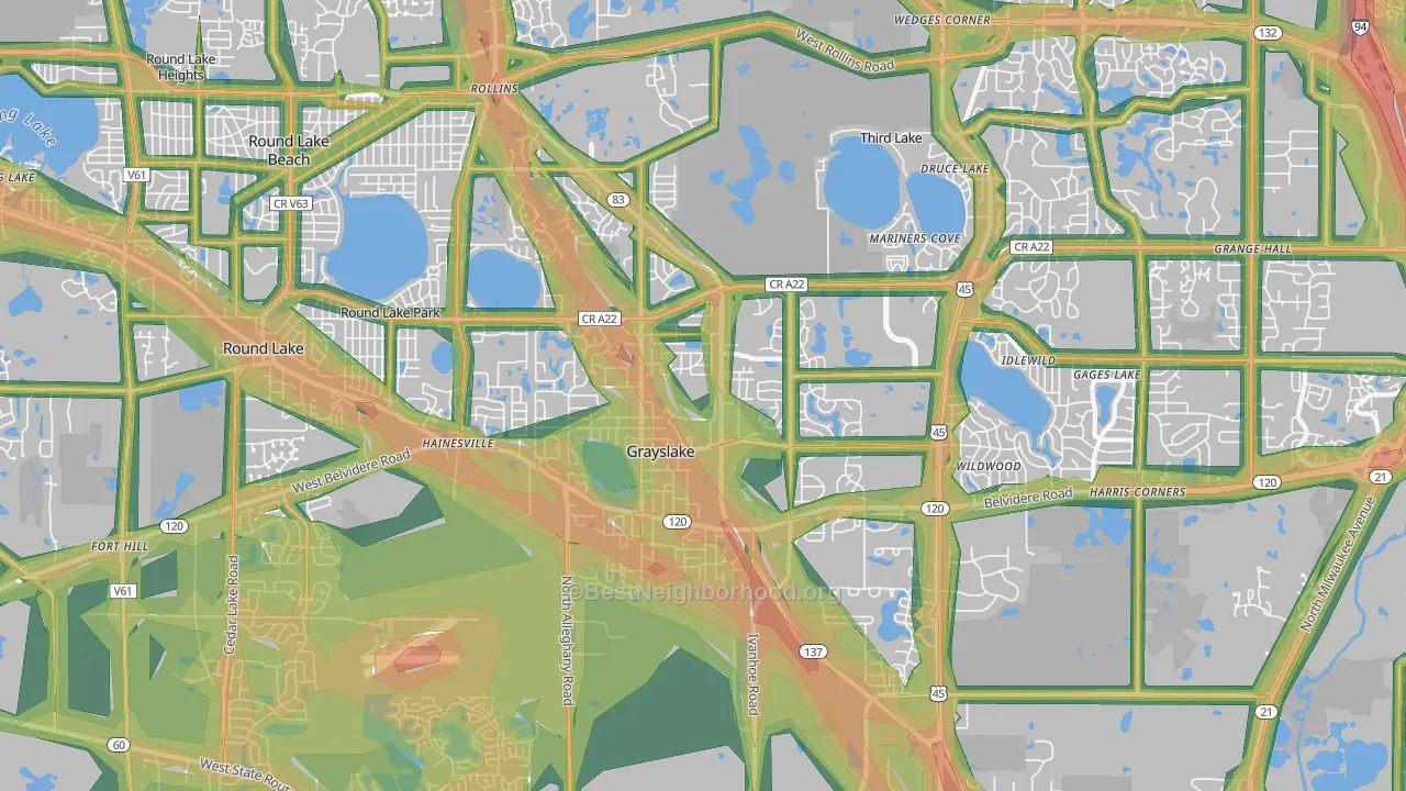 Grayslake, IL Map of Noise Levels in Grayslake