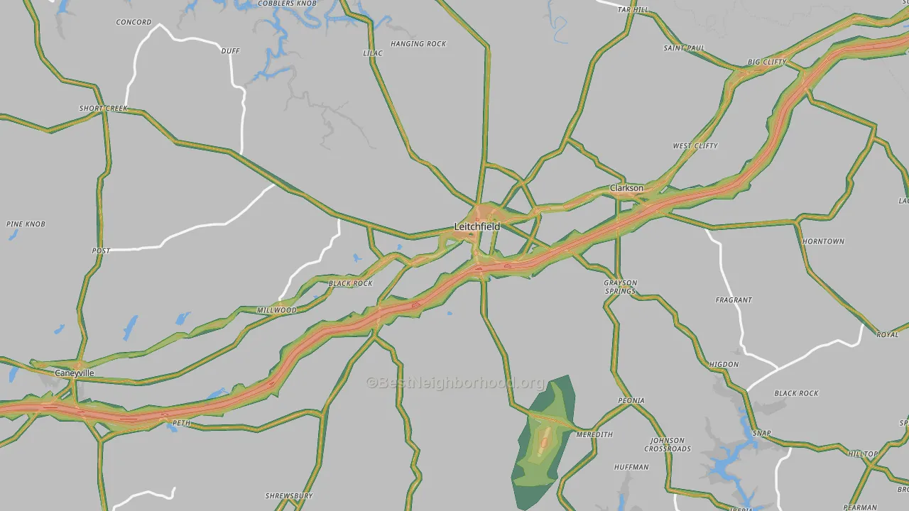 Grayson County, KY Map of Noise Levels in Grayson County