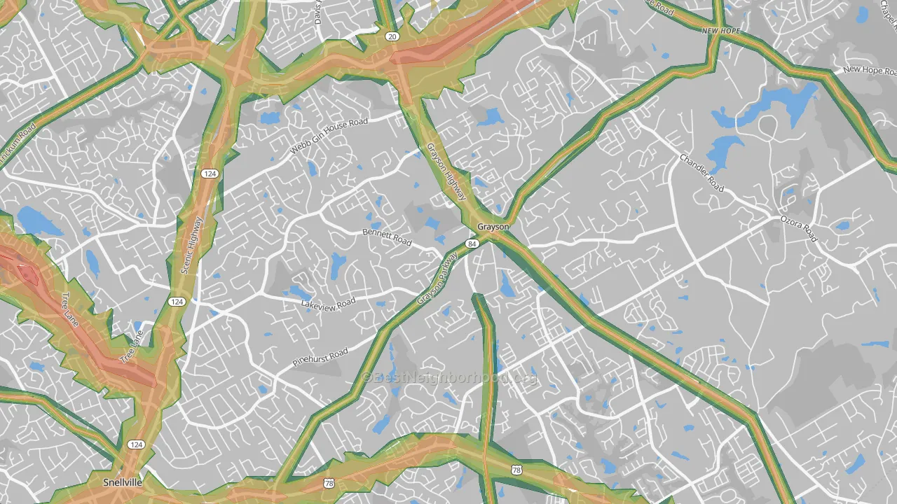 Grayson, GA Map of Noise Levels in Grayson