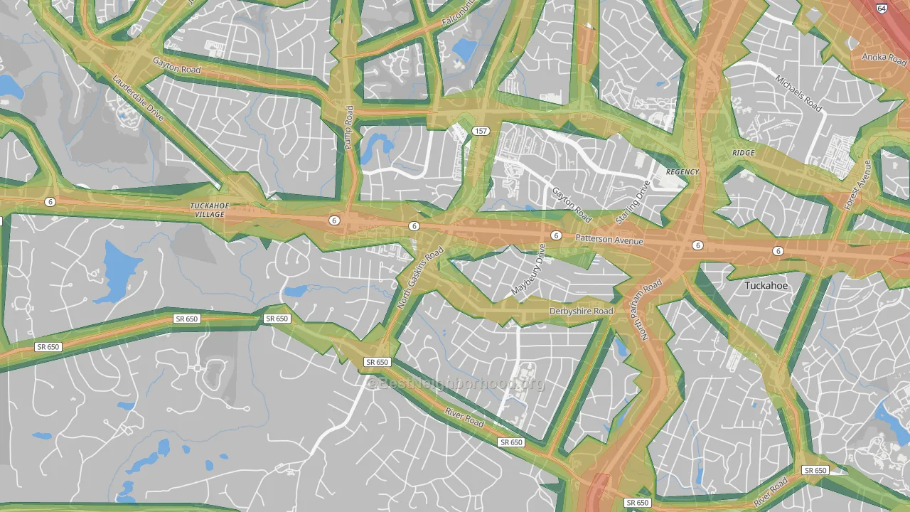 Grayson Hill, Tuckahoe, VA Map of Noise Levels in Grayson Hill