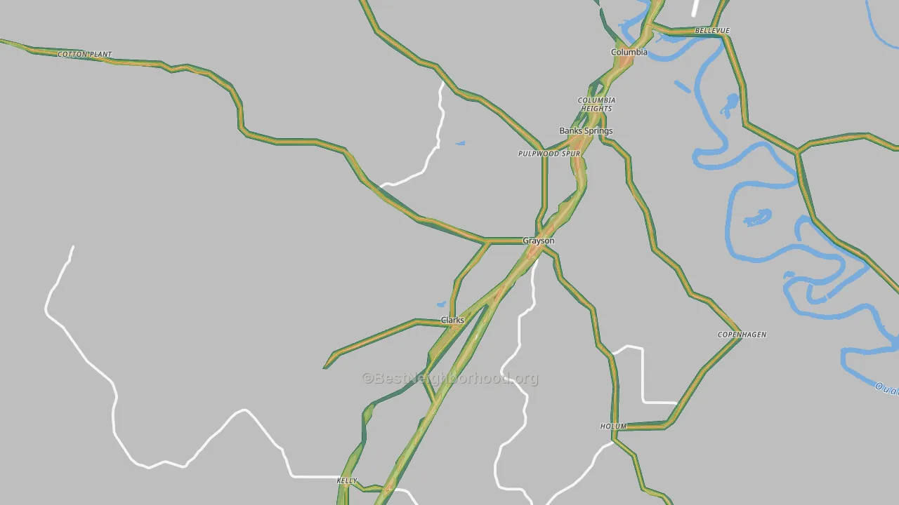 Grayson, LA Map of Noise Levels in Grayson