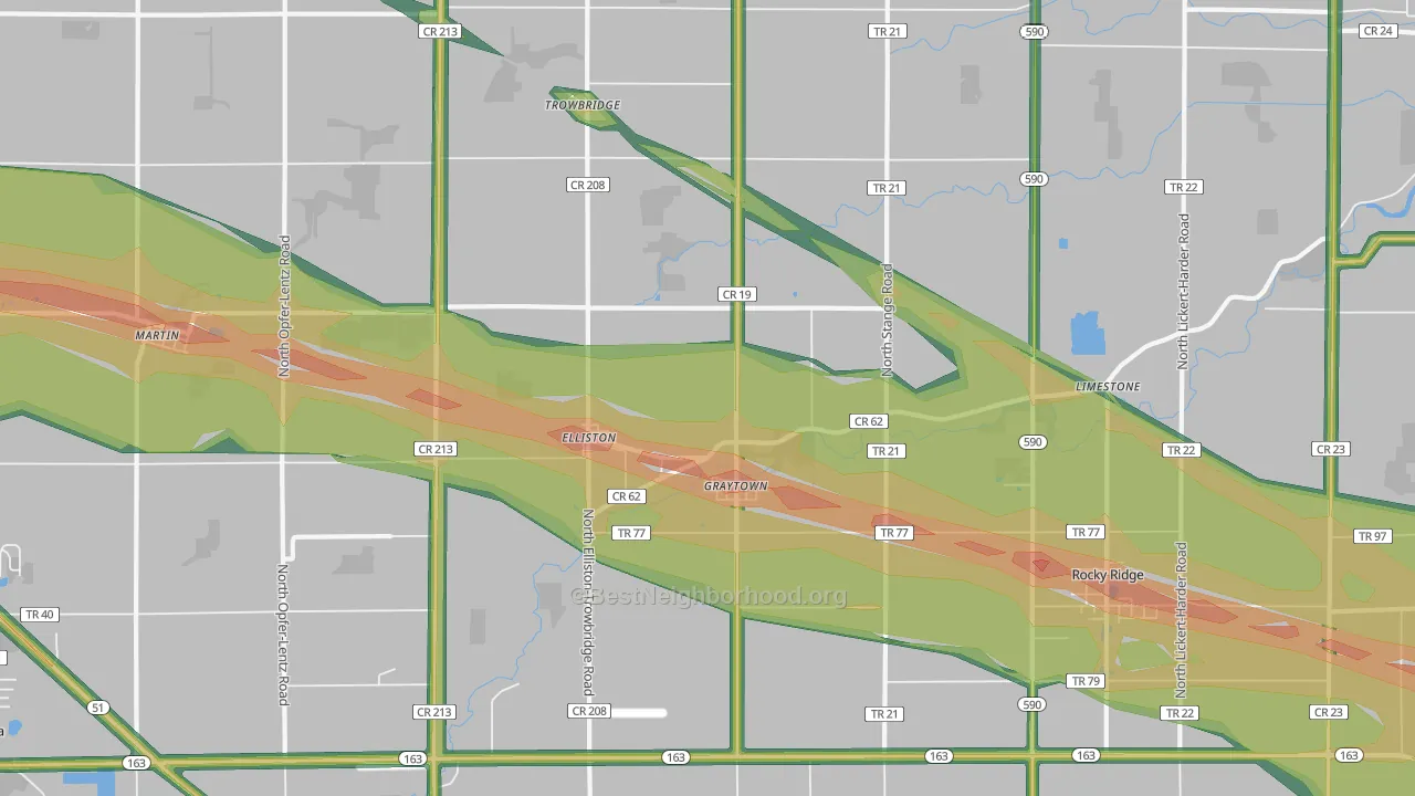 Graytown, OH Map of Noise Levels in Graytown