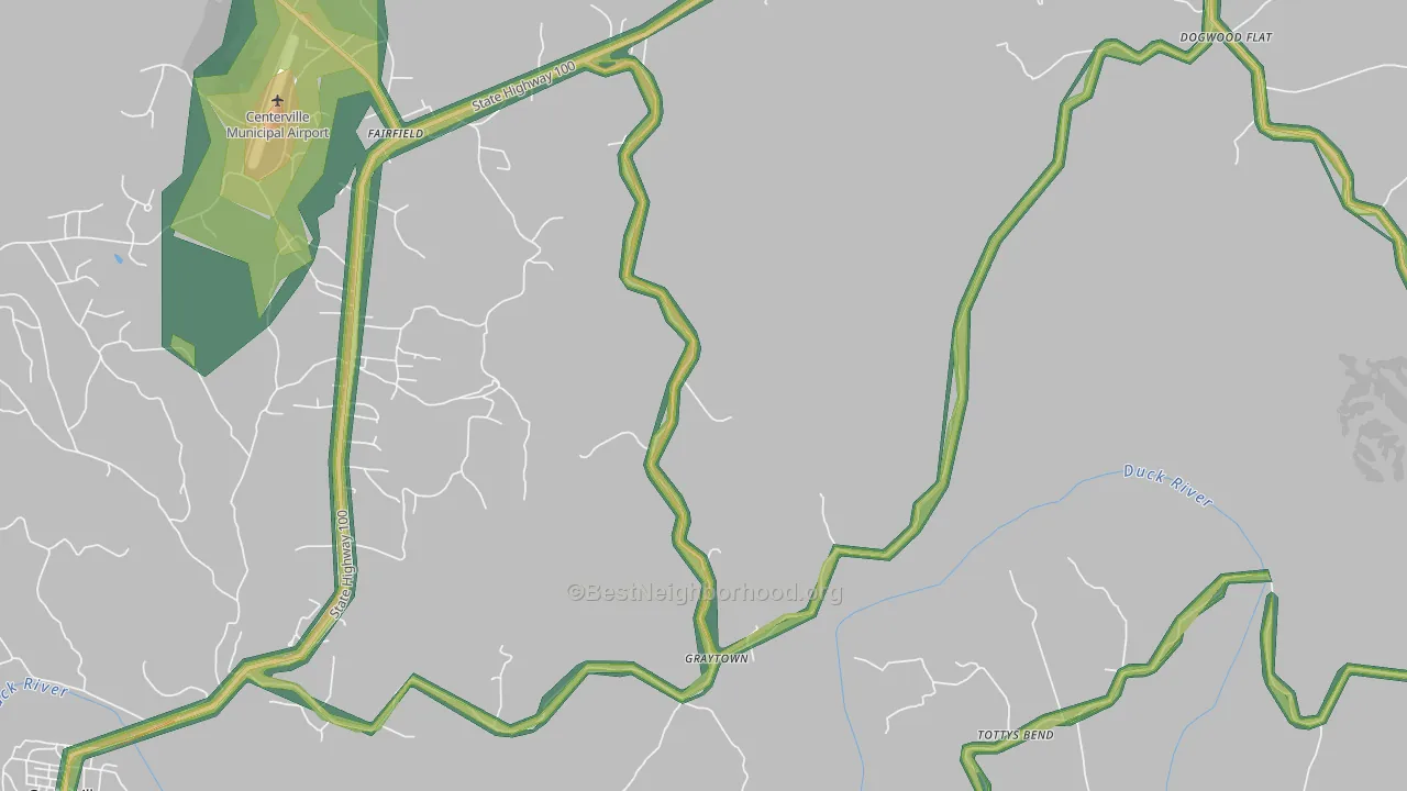 Graytown, TN Map of Noise Levels in Graytown