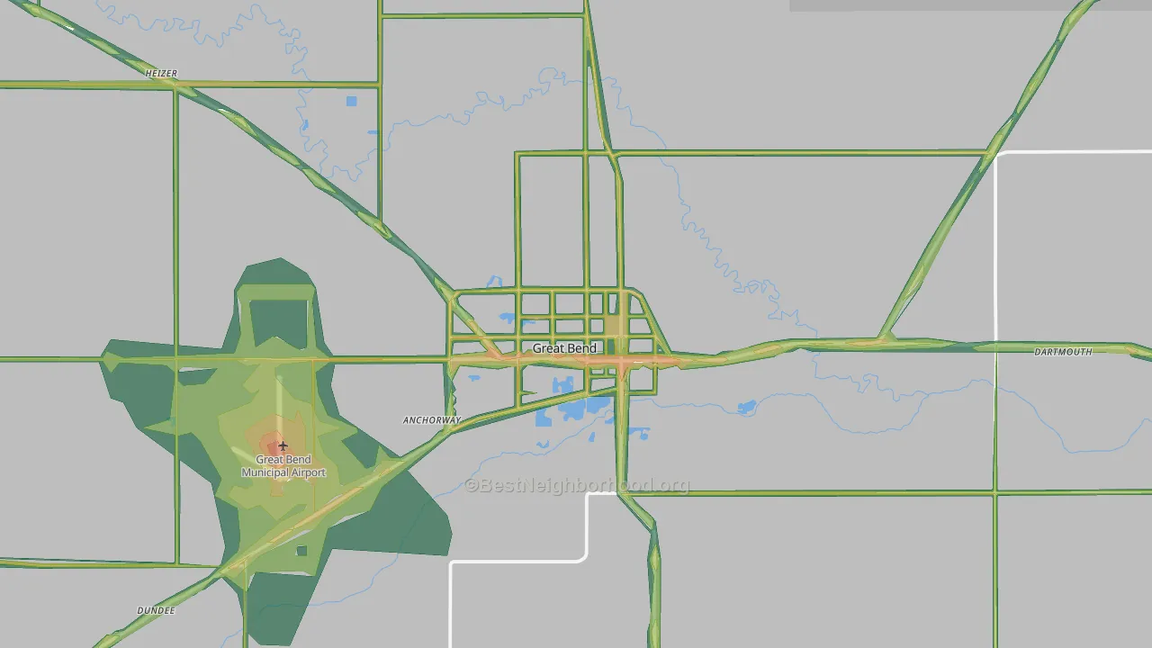 Great Bend, KS Map of Noise Levels in Great Bend