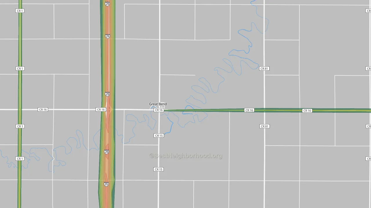 Great Bend, ND Map of Noise Levels in Great Bend
