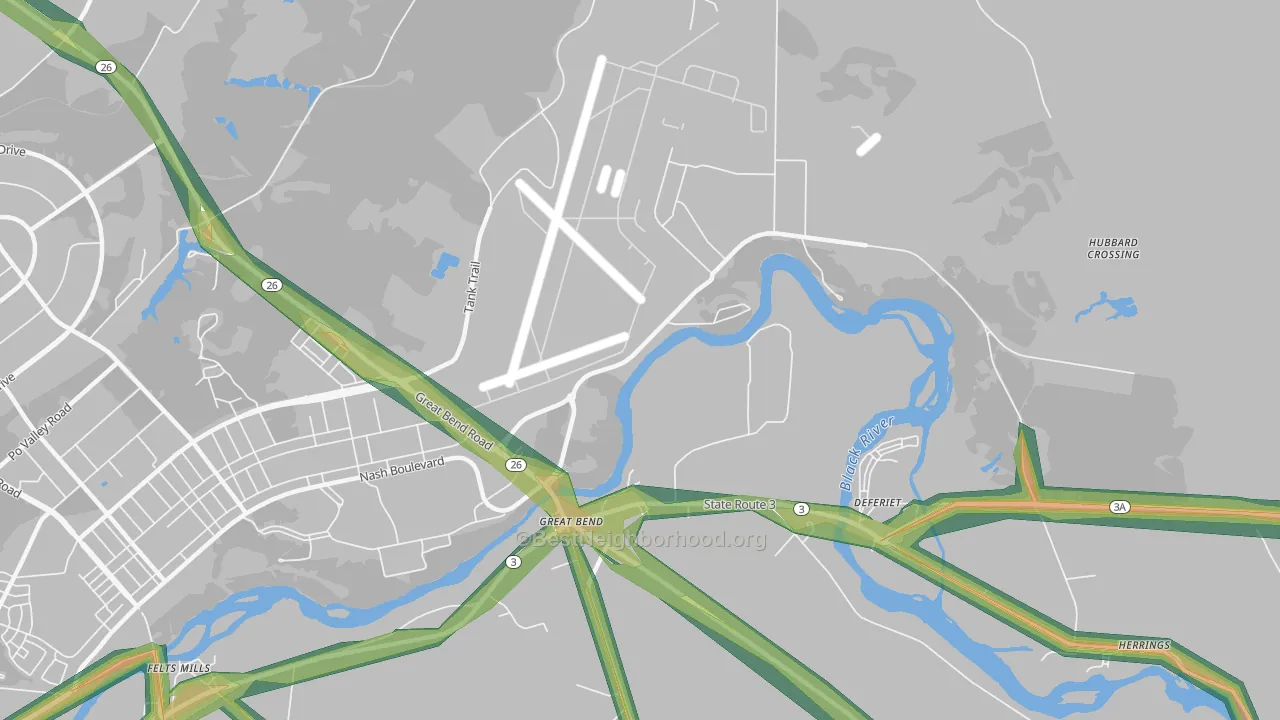Great Bend, NY Map of Noise Levels in Great Bend