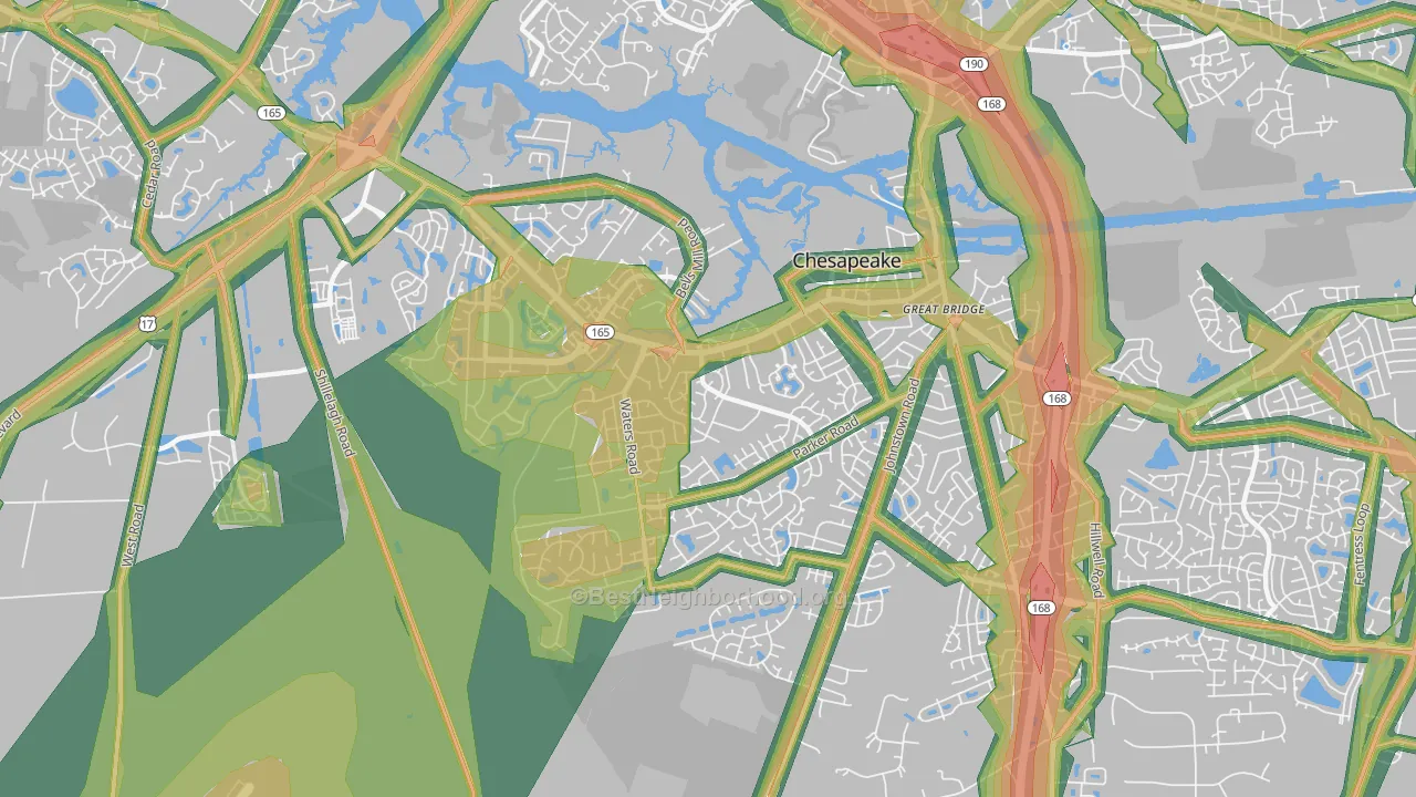 Great Bridge, Chesapeake, VA Map of Noise Levels in Great Bridge