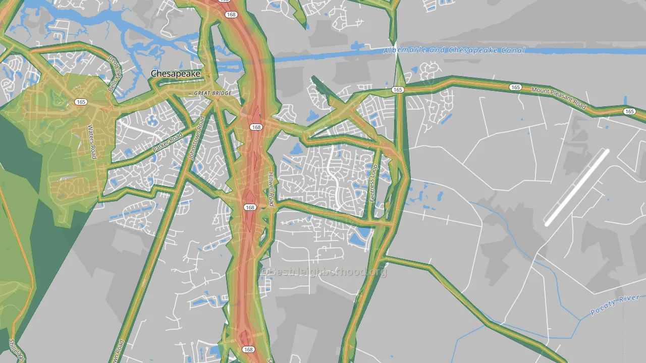 Great Bridge East, Chesapeake, VA Map of Noise Levels in Great Bridge East