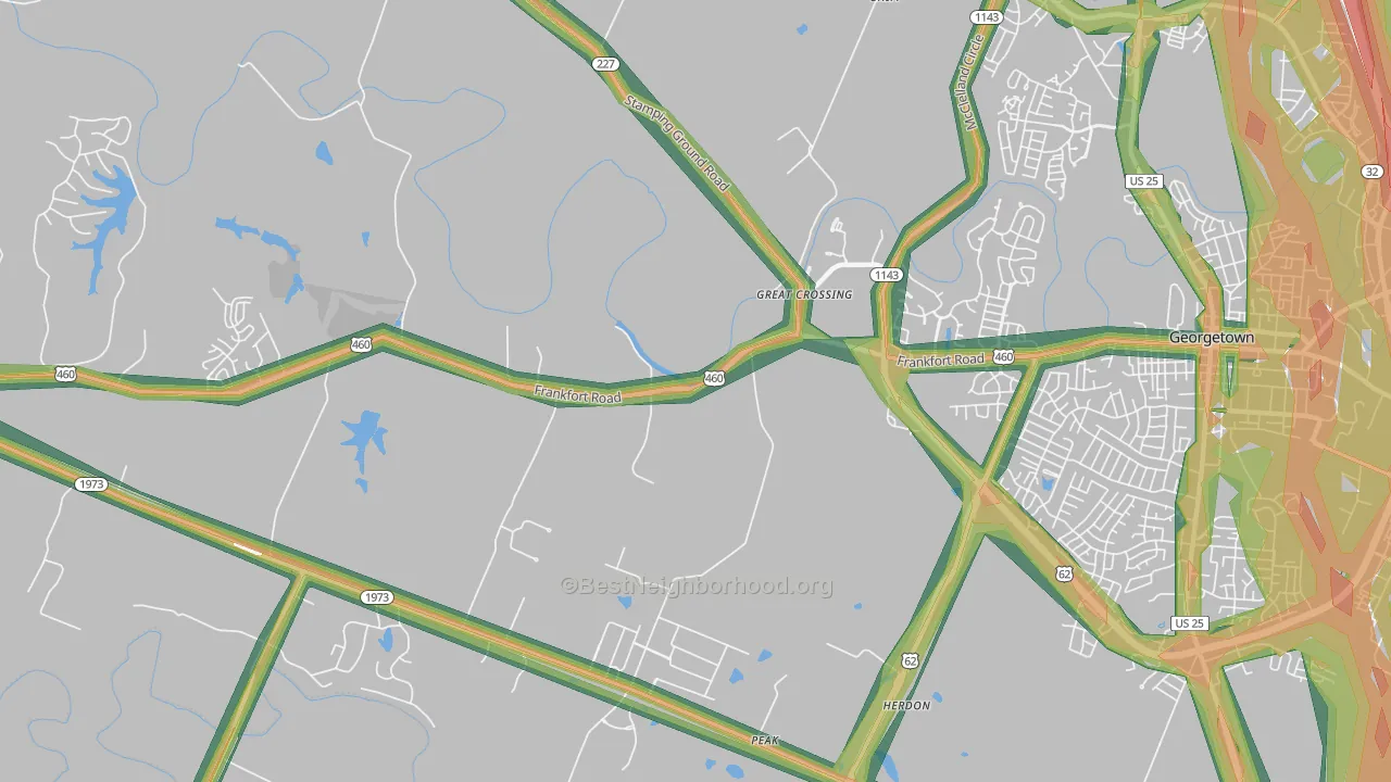 Great Crossing, KY Map of Noise Levels in Great Crossing