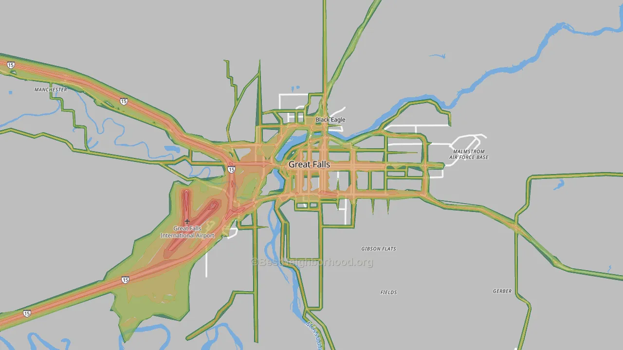 Great Falls, MT Map of Noise Levels in Great Falls