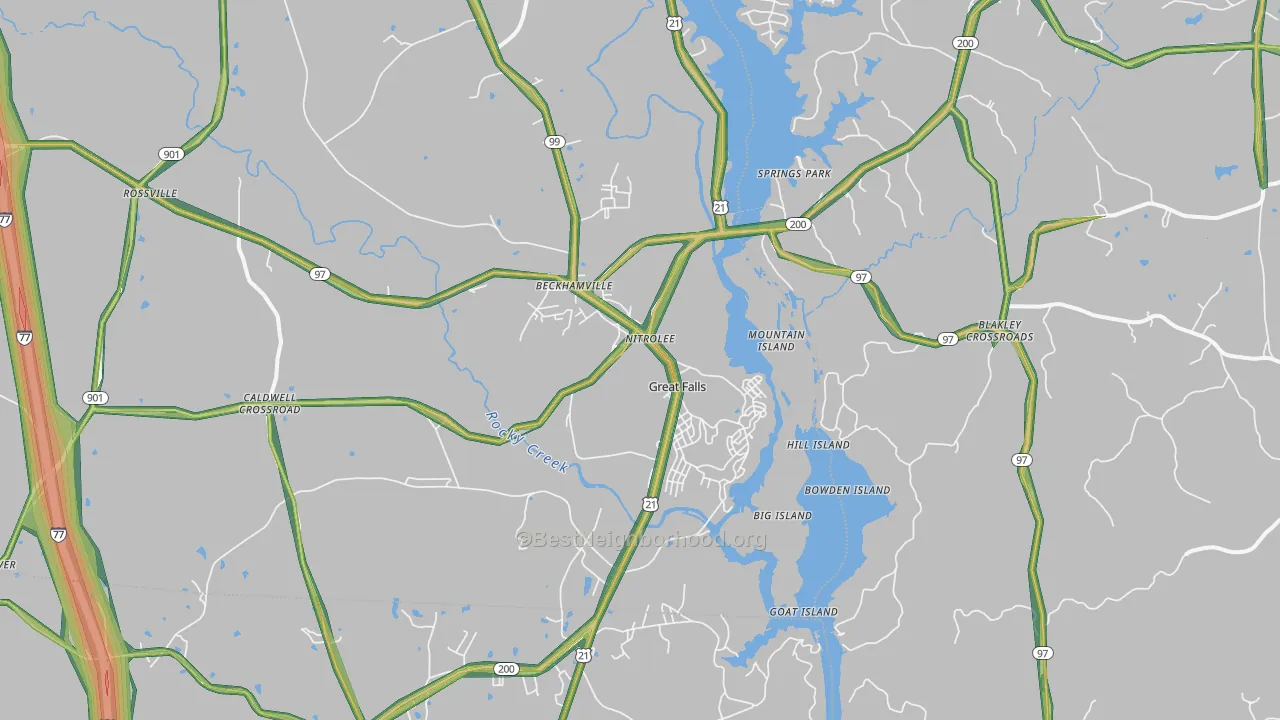Great Falls, SC Map of Noise Levels in Great Falls