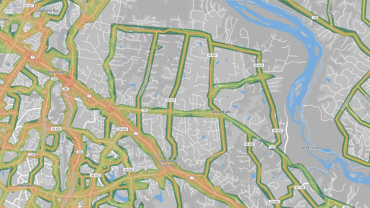 Great Falls, VA Map of Noise Levels in Great Falls