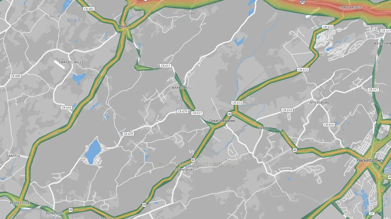 Great Meadows, NJ Map of Noise Levels in Great Meadows