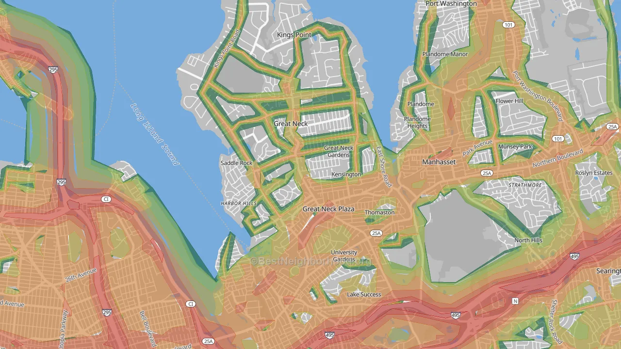 Great Neck, NY Map of Noise Levels in Great Neck