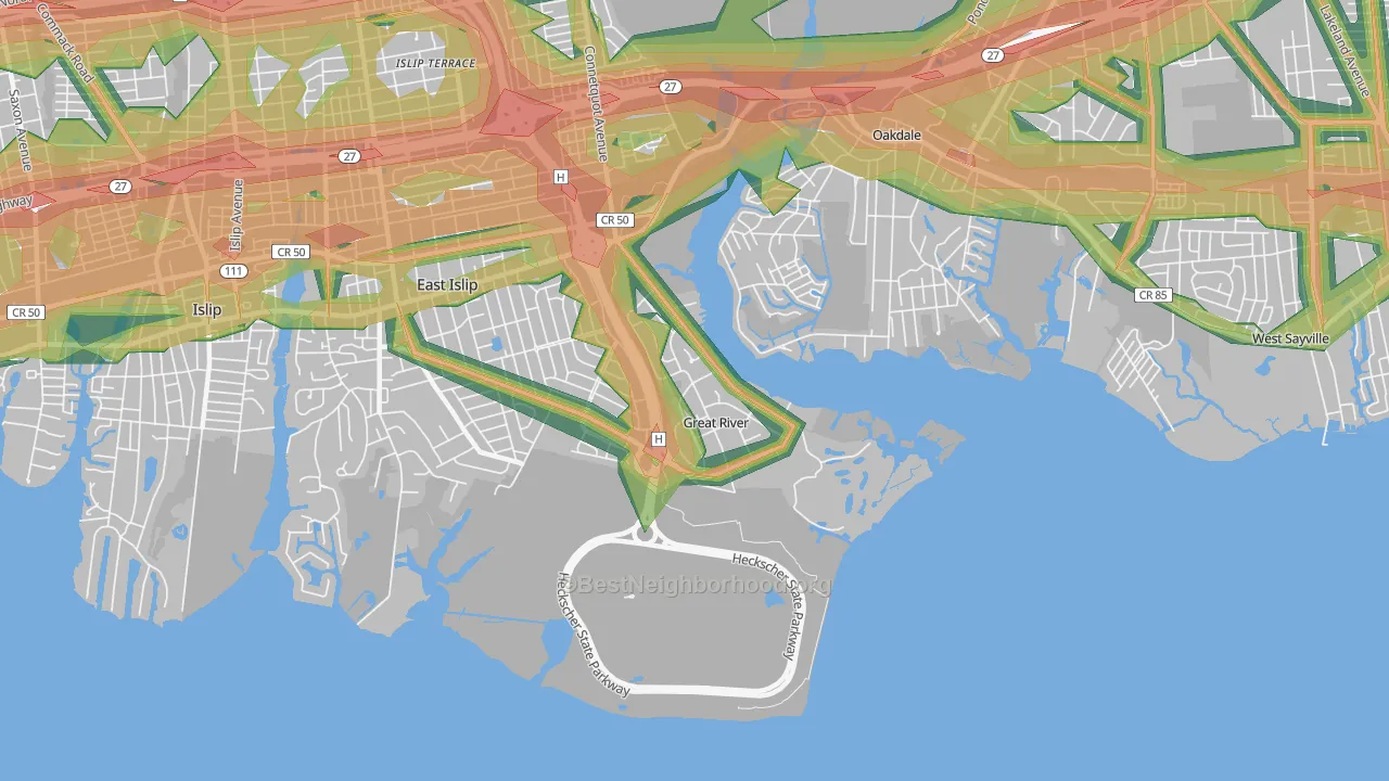 Great River, NY Map of Noise Levels in Great River