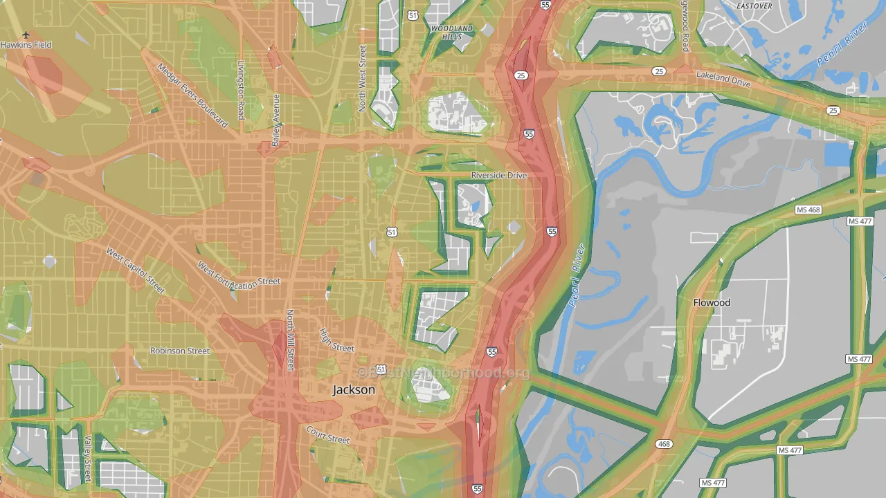Greater Belhaven, Jackson, MS Map of Noise Levels in Greater Belhaven