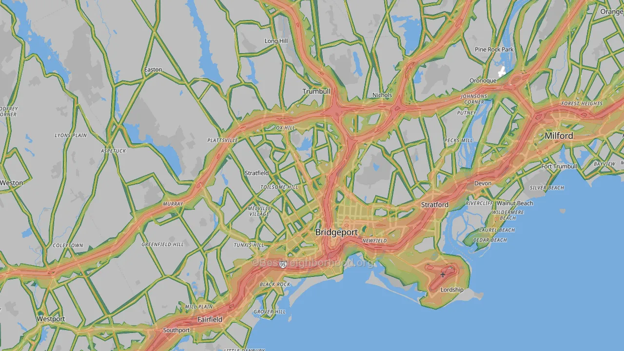 Greater Bridgeport Planning Region, CT Map of Noise Levels in Greater Bridgeport Planning Region