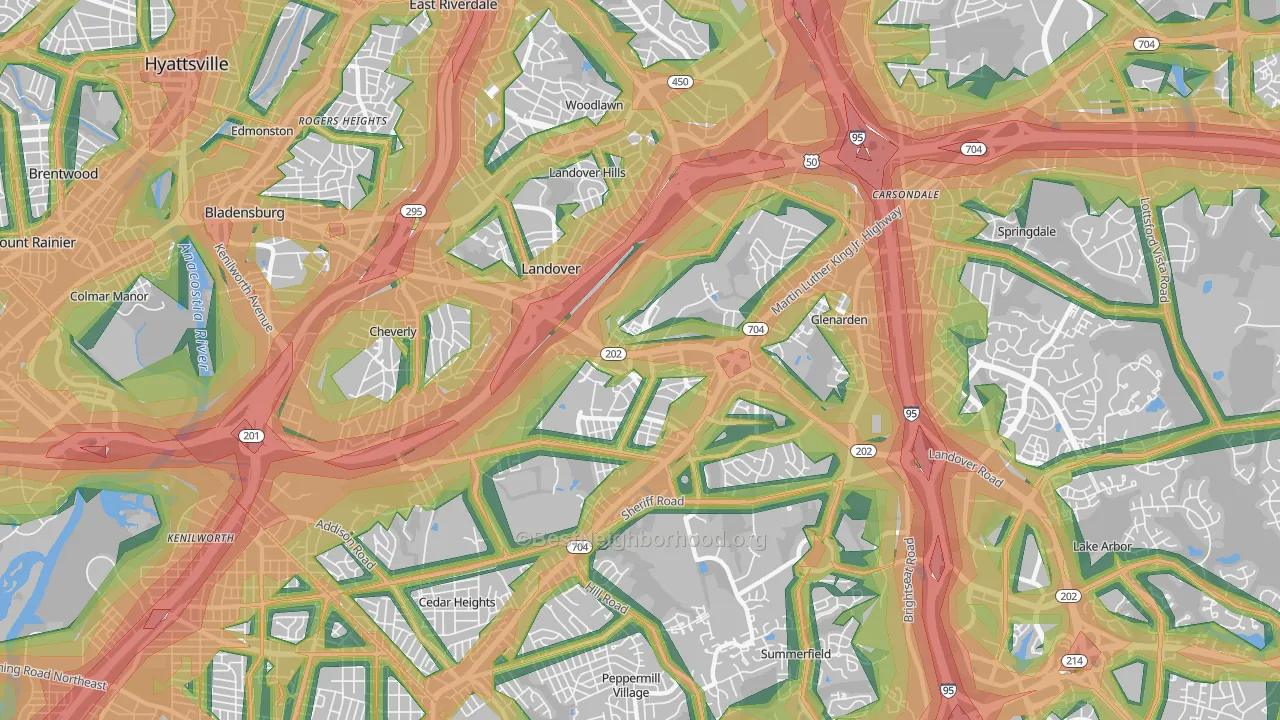 Greater Landover, Landover, MD Map of Noise Levels in Greater Landover