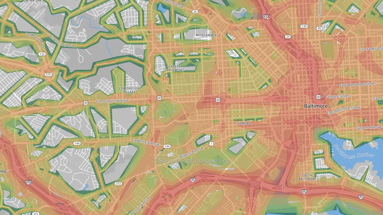 Greater Rosemont, Baltimore, MD Map of Noise Levels in Greater Rosemont