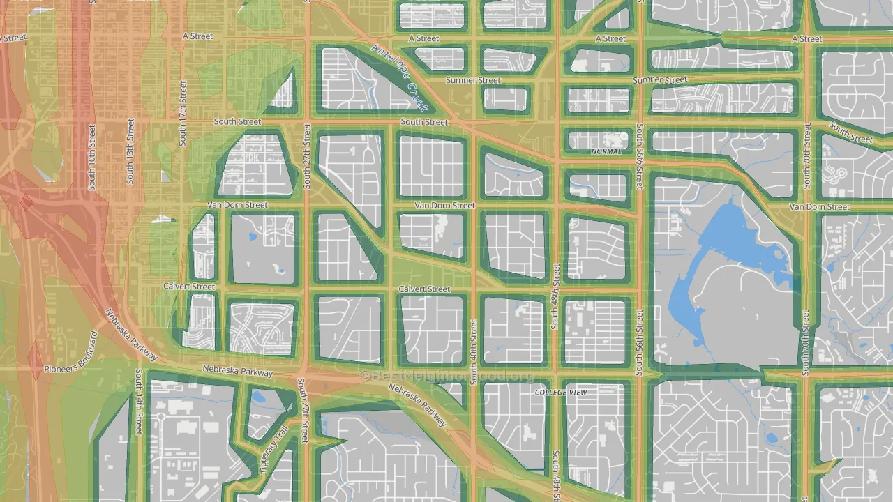 Greater South, Lincoln, NE Map of Noise Levels in Greater South