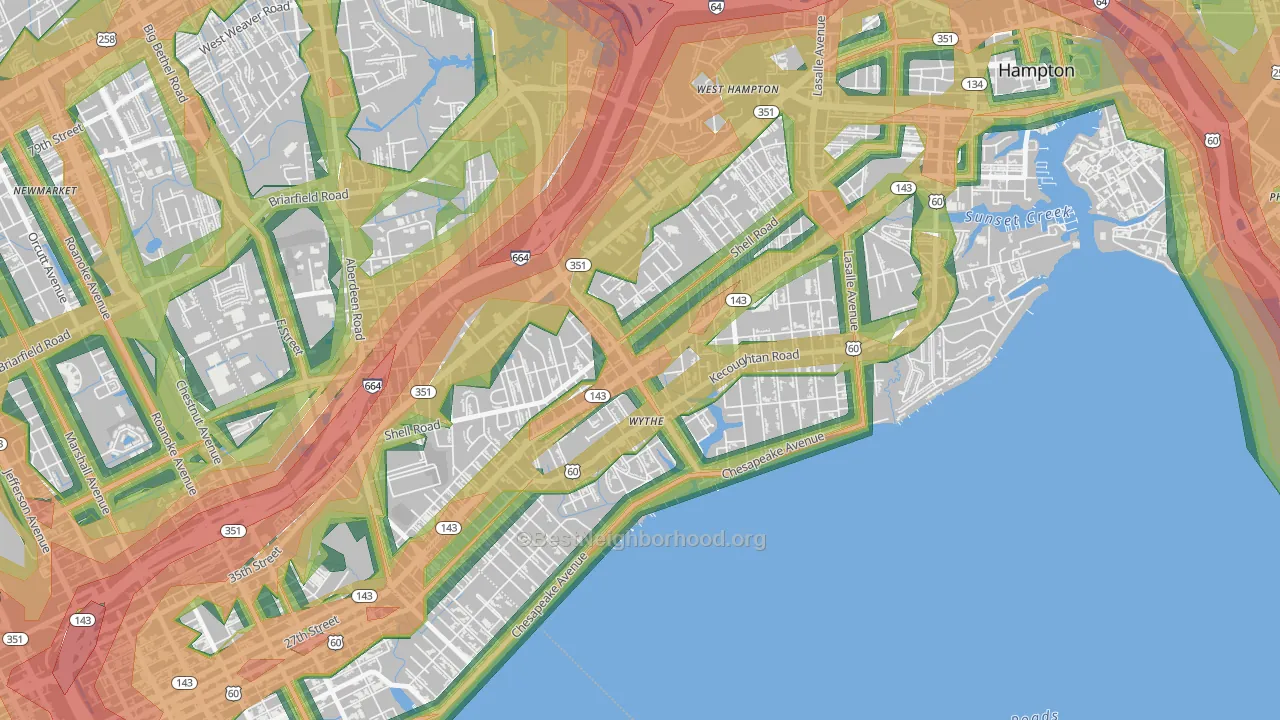 Greater Wythe, Hampton, VA Map of Noise Levels in Greater Wythe