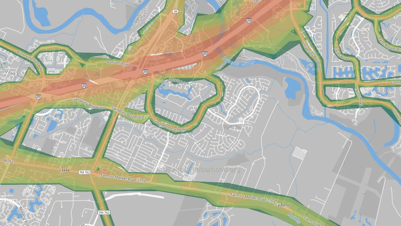 Greatwood, TX Map of Noise Levels in Greatwood