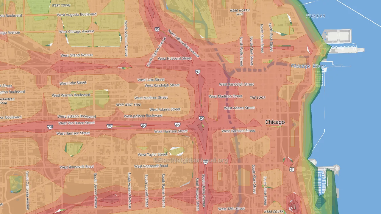 Greektown, Chicago, IL Map of Noise Levels in Greektown