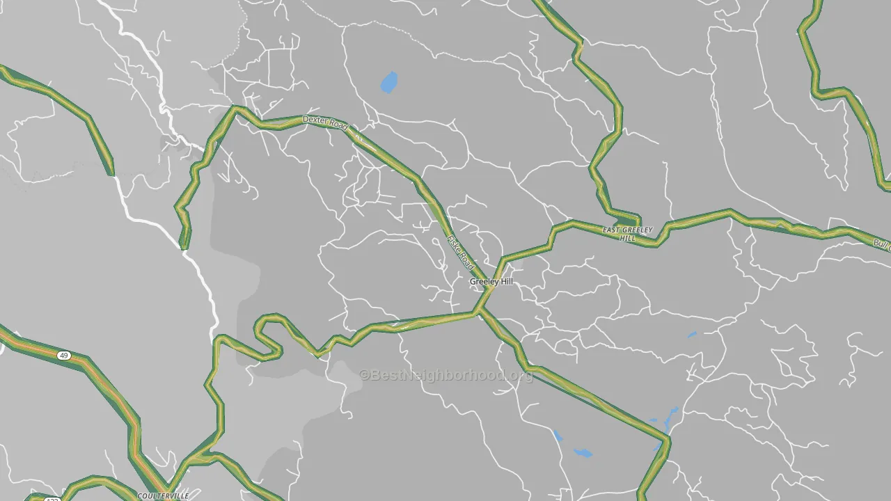 Greeley Hill, CA Map of Noise Levels in Greeley Hill