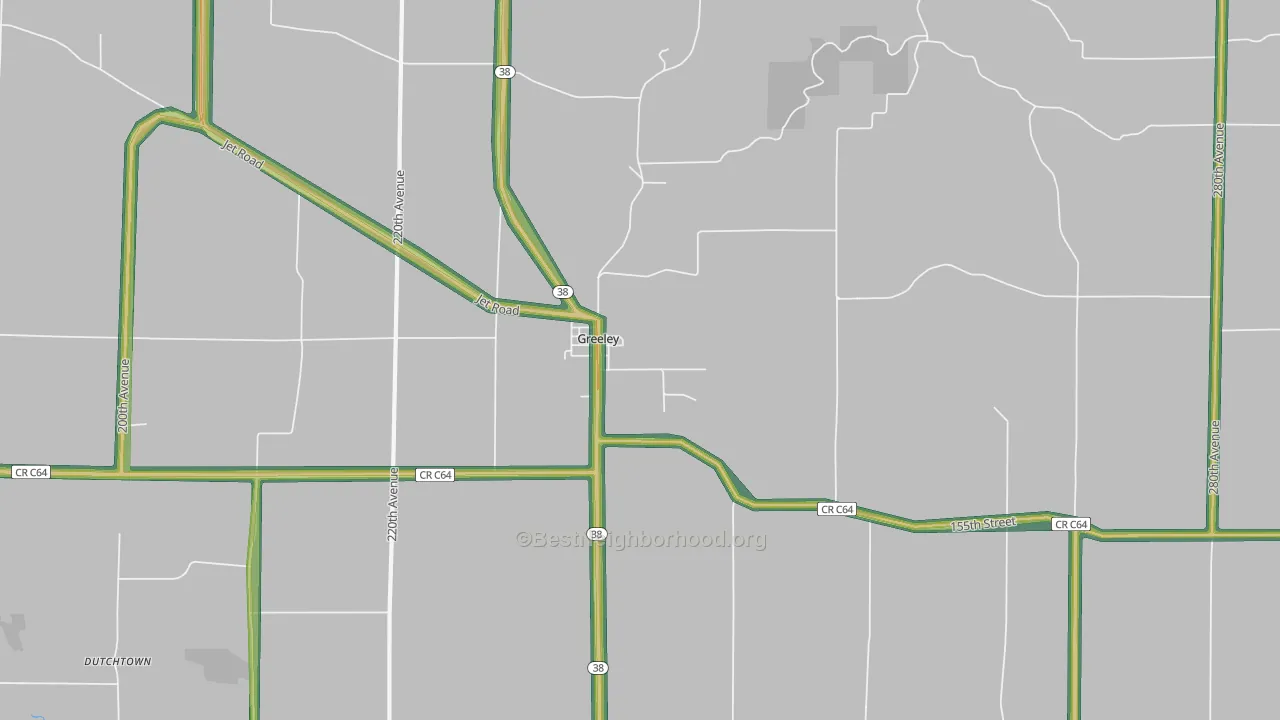 Greeley, IA Map of Noise Levels in Greeley