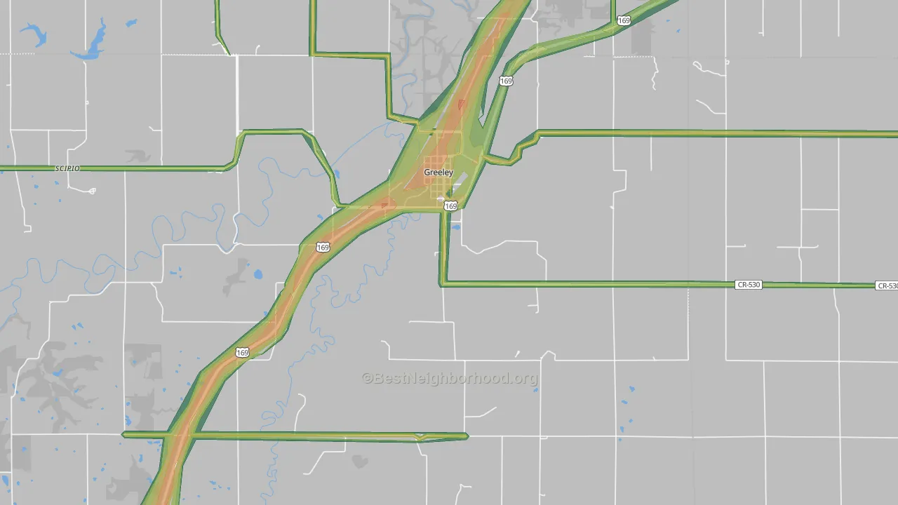 Greeley, KS Map of Noise Levels in Greeley