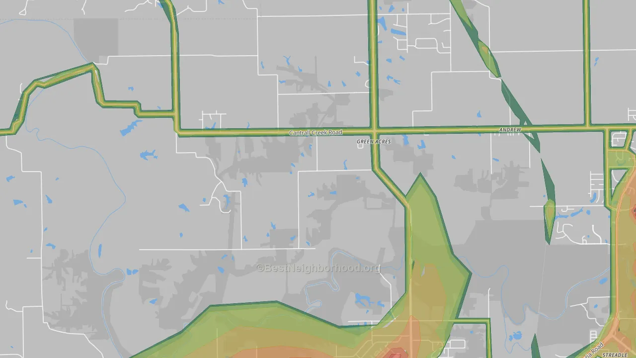 Green Acres, IL Map of Noise Levels in Green Acres