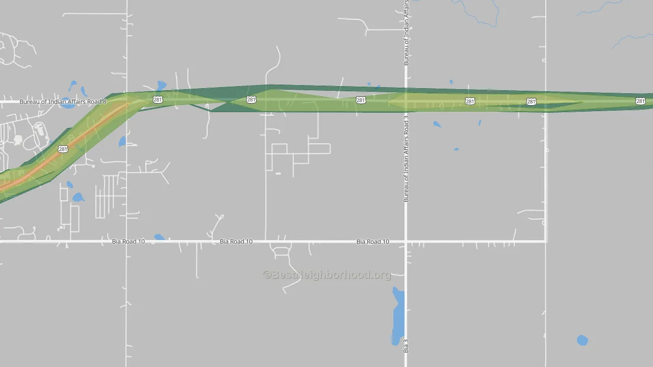 Green Acres, ND Map of Noise Levels in Green Acres