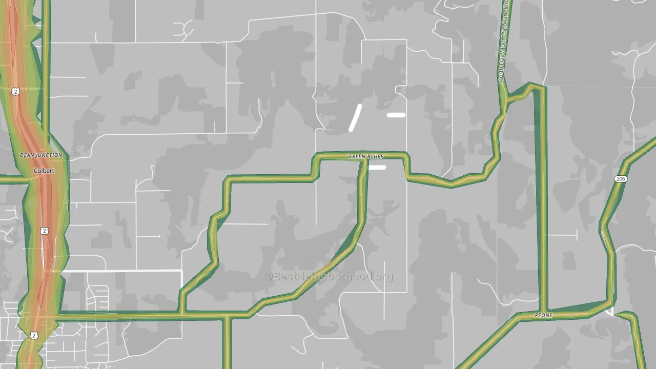 Green Bluff, WA Map of Noise Levels in Green Bluff