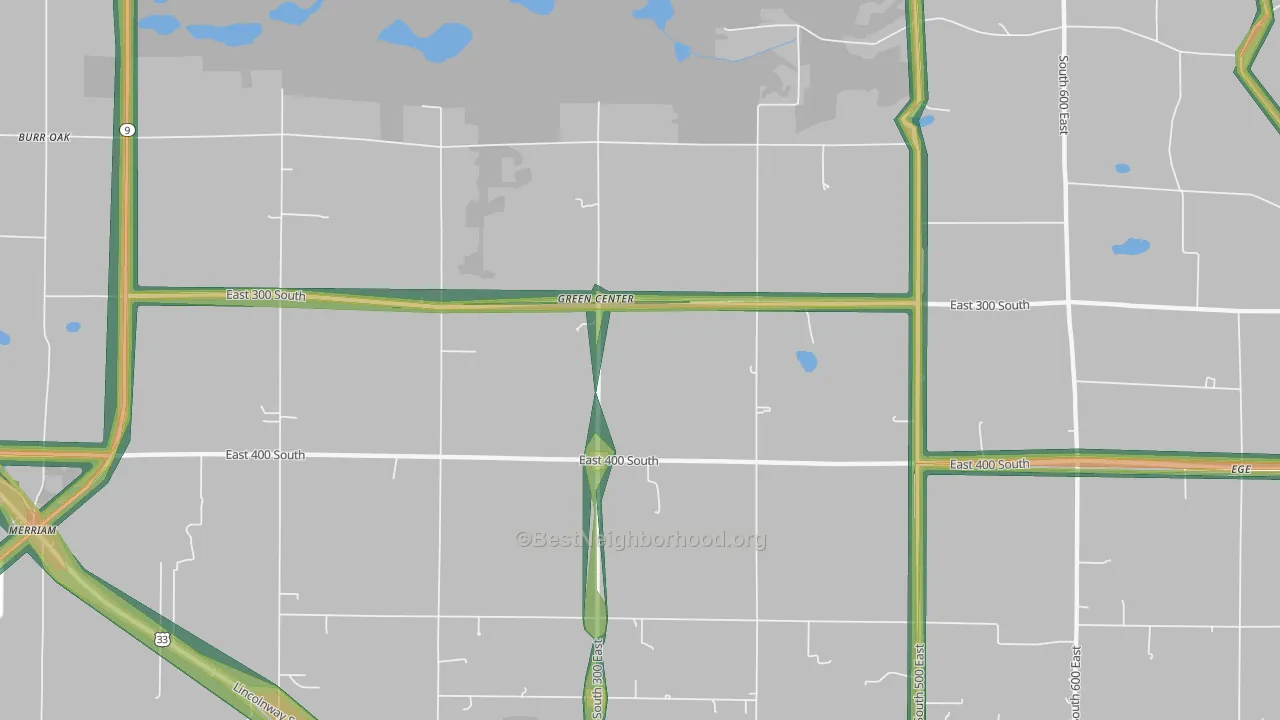 Green Center, IN Map of Noise Levels in Green Center