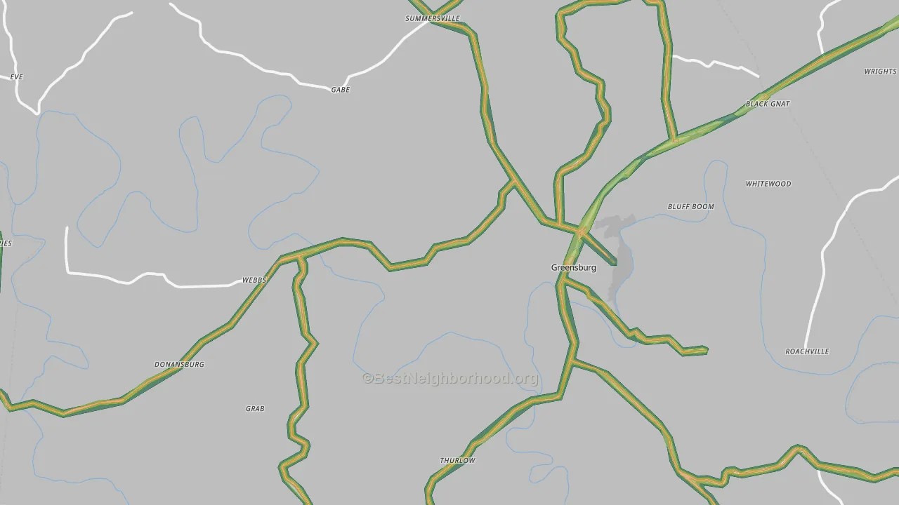 Green County, KY Map of Noise Levels in Green County