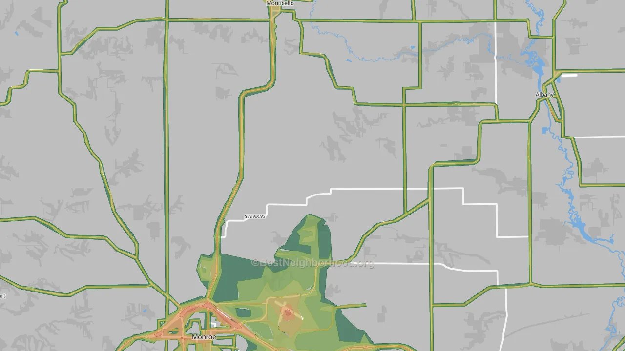 Green County, WI Map of Noise Levels in Green County