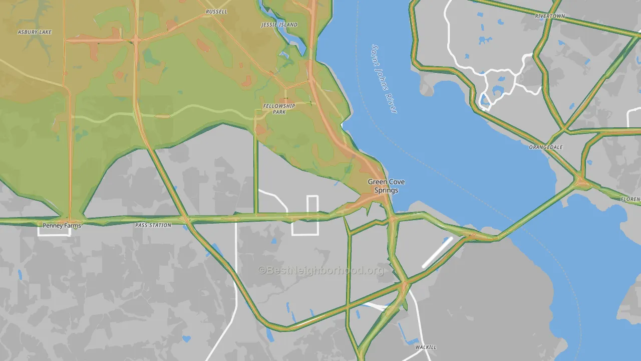 Green Cove Springs, FL Map of Noise Levels in Green Cove Springs