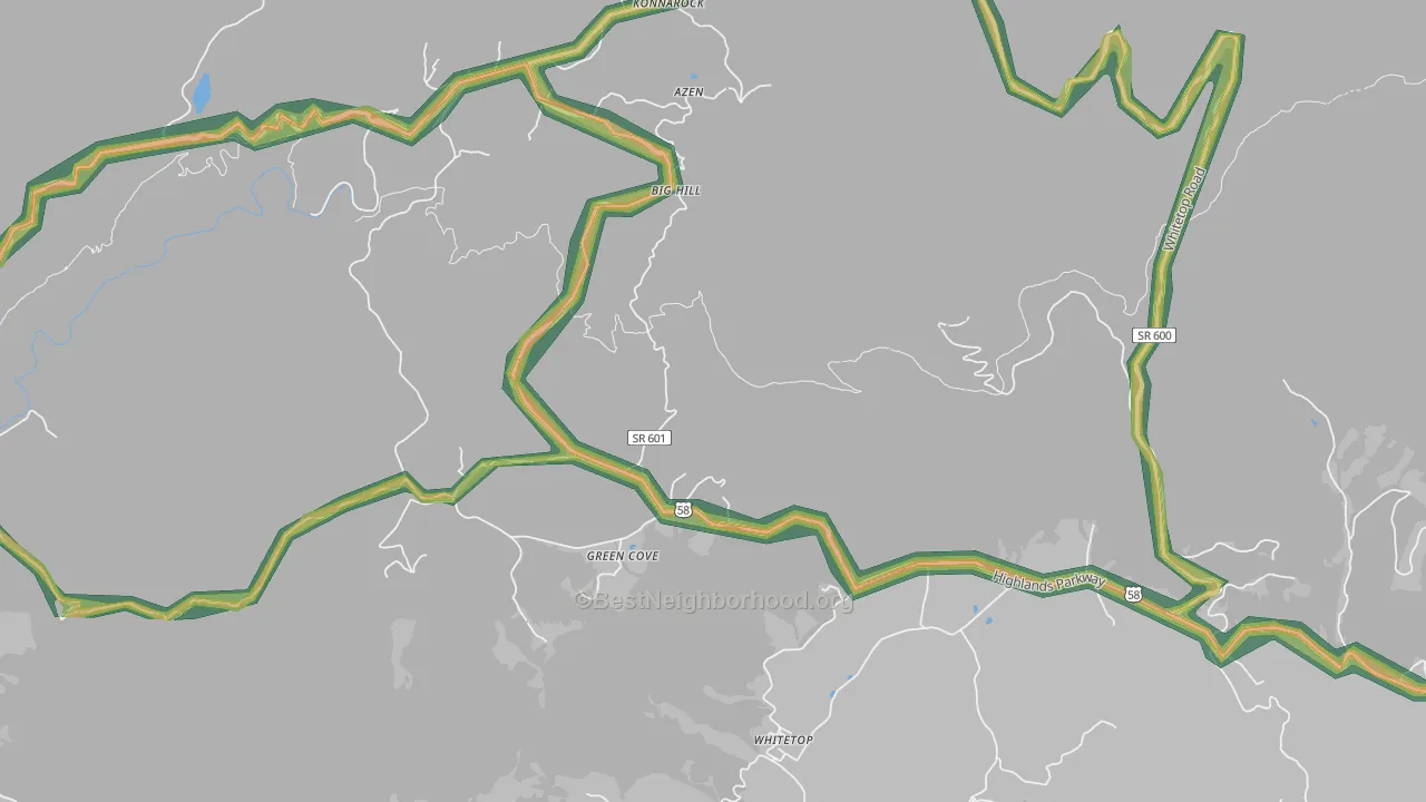 Green Cove, VA Map of Noise Levels in Green Cove