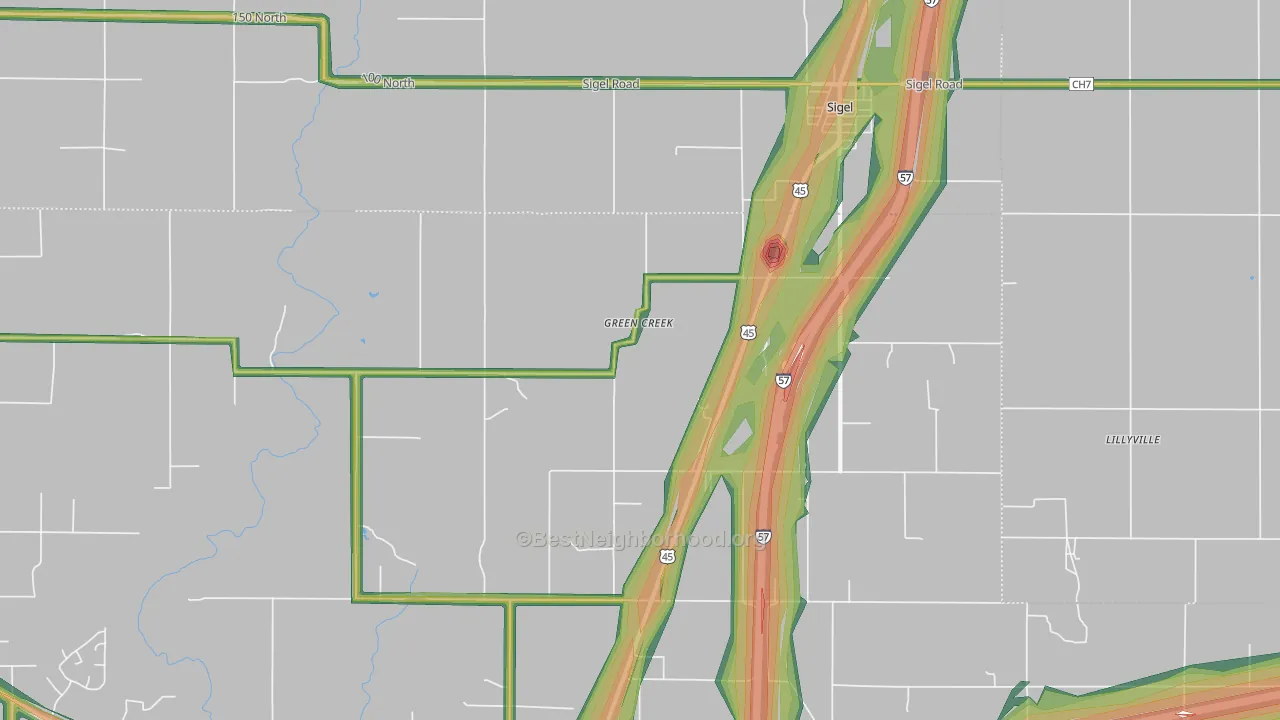 Green Creek, IL Map of Noise Levels in Green Creek