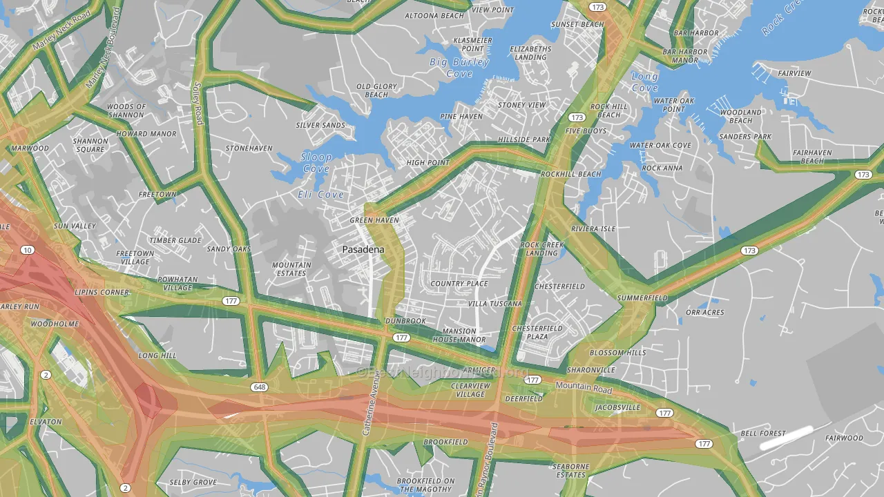 Green Haven, Pasadena, MD Map of Noise Levels in Green Haven