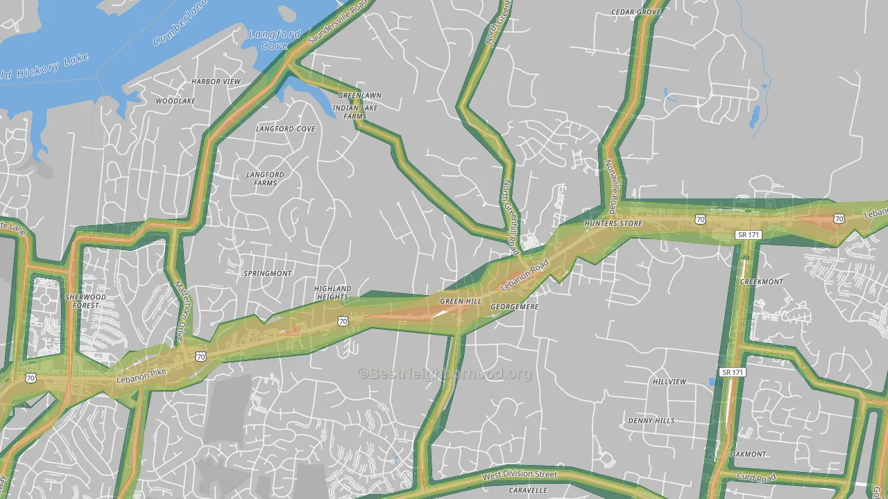 Green Hill, TN Map of Noise Levels in Green Hill